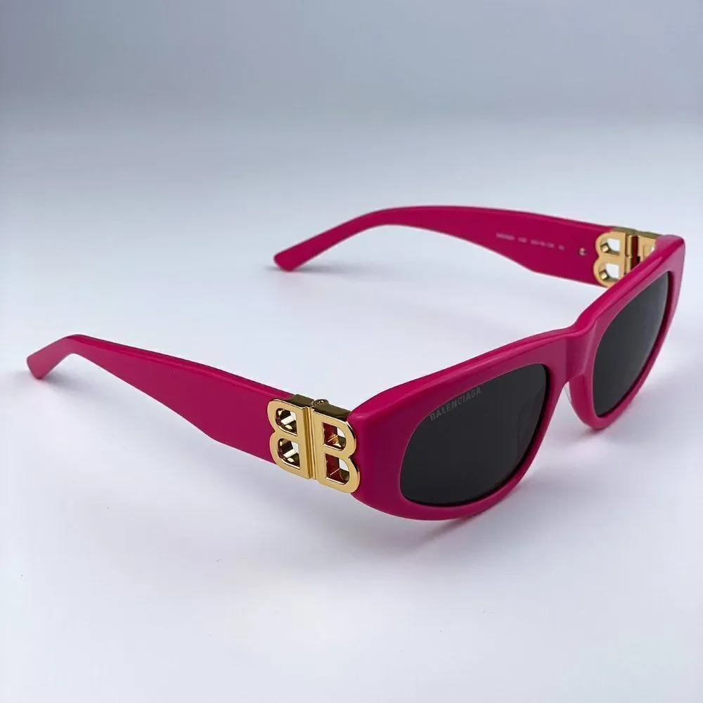 SALE! NEW Balenciaga BB0095S 006 Pink Gold Logo Grey Cat Eye Unisex Sunglasses